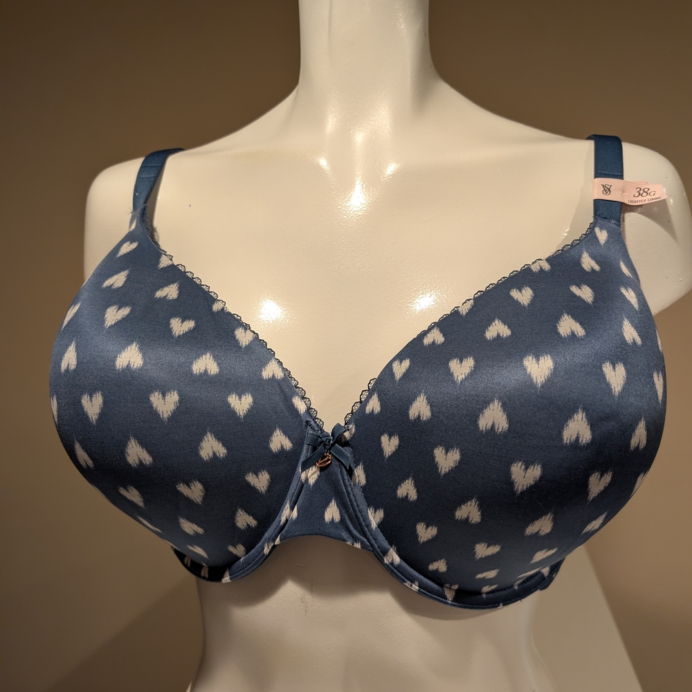 Victoria's Secret Blue and White Heart Print Bra